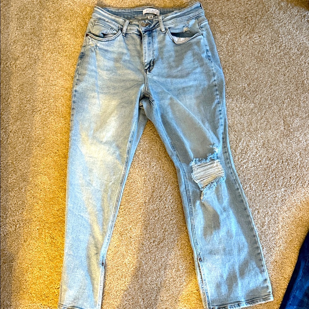 Judy Blue Light Blue Distressed Women Straight Denim Jeans 14W